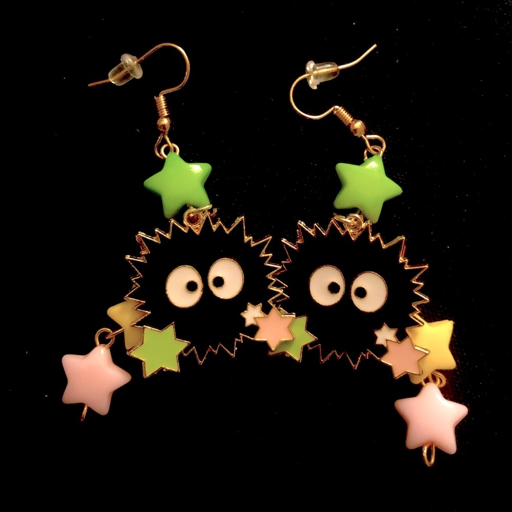 Spirited away earrings Soot sprites dangle gold hook - Picture 1 of 8